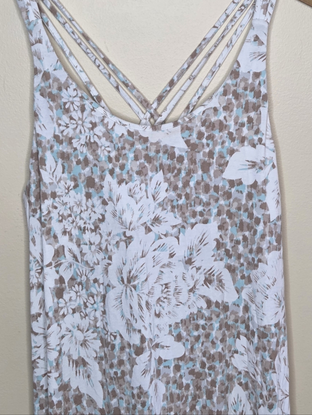 Tommy Bahama Brown Tan Ivory Floral Criss Cross Back Maxi Dress Size Medium - Picture 2 of 6